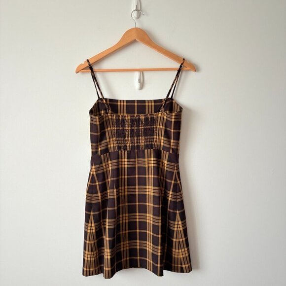 Aritzia Wilfred New Classic Isabelle Check Plaid Mini Dress Black Yellow Size 8 - Picture 7 of 7